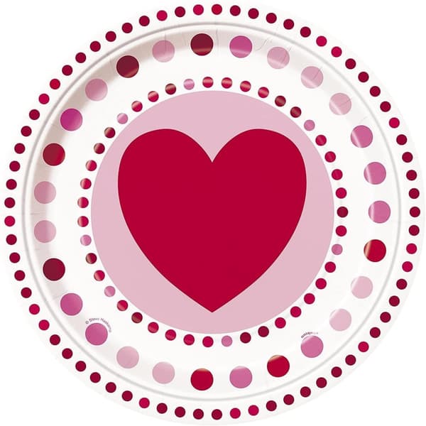 Unique Party Radiant Hearts Valentine Party Plates (Pack of 8) Pink/White One Size