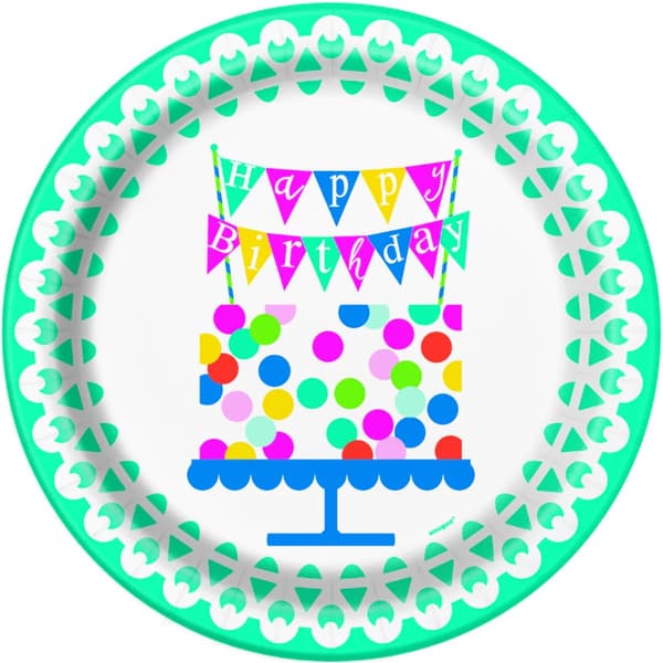 Unique Party Cake Birthday Party Plates (Pack of 8) Multicoloured One Size
