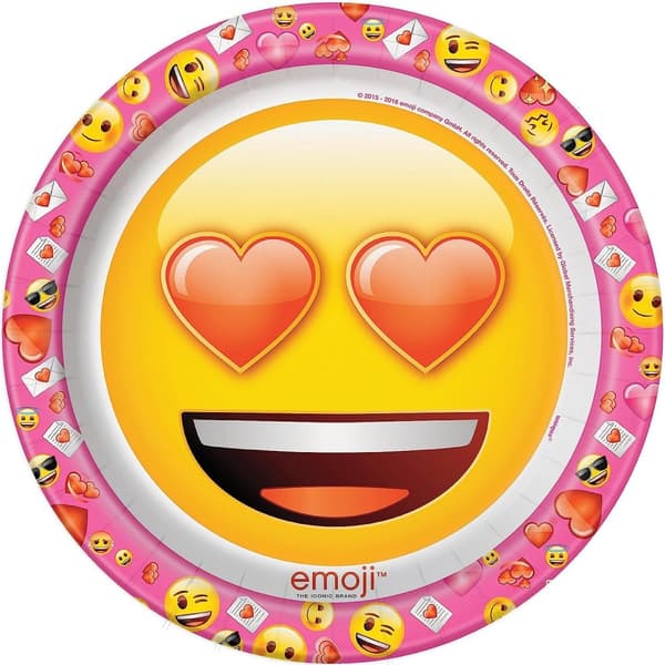 Unique Party Emoji Valentine Party Plates (Pack of 8) Yellow/Pink One Size