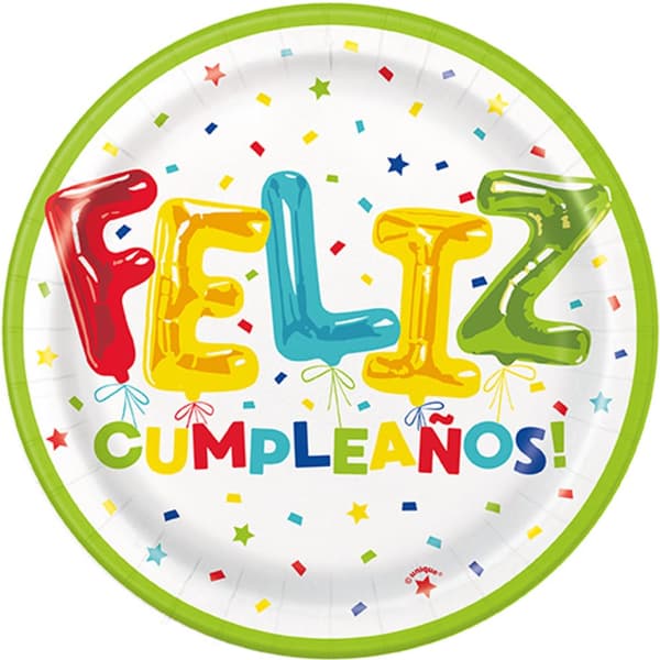 Unique Party Feliz Cumpleanos Paper Disposable Plates (Pack of 8) White/Green/Yellow One Size