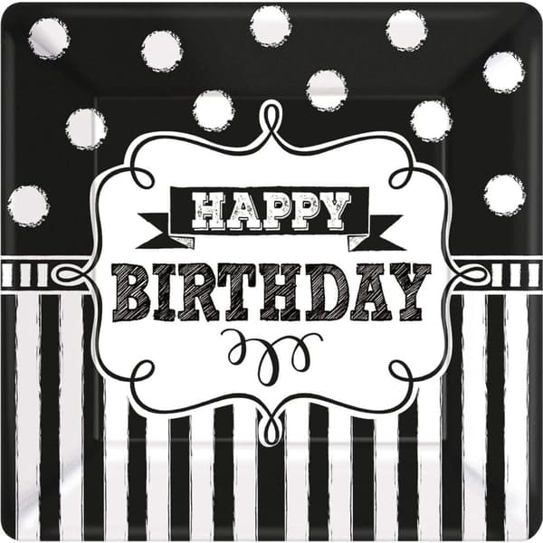 Amscan Paper Chalk Board Birthday Party Plates (Pack of 8) Black/White 7in