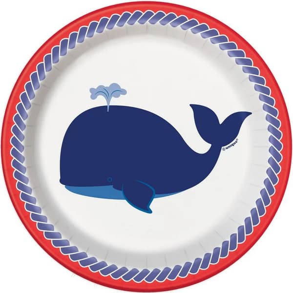Unique Party Nautical Summer Paper Party Plates (Pack of 8) Blue/White/Red One Size