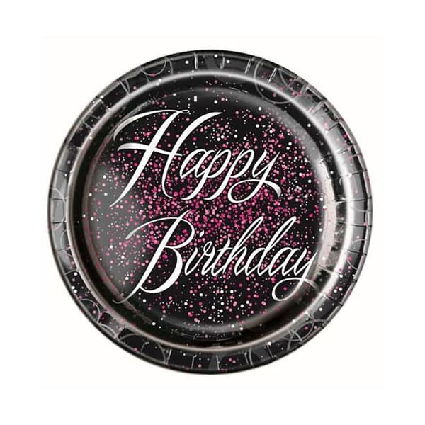Unique Party Paper Glitz Birthday Party Plates (Pack of 8) Black/Pink/White One Size