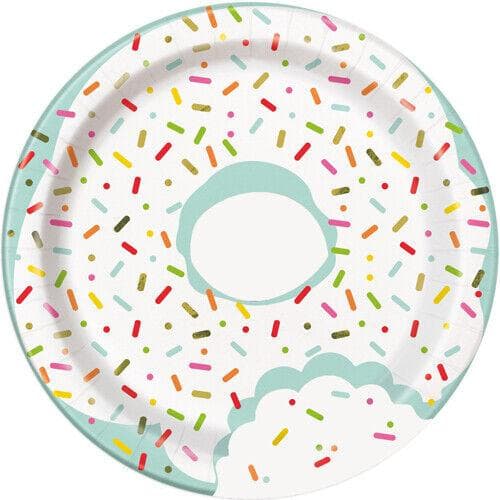 Unique Party Paper Donut Party Plates (Pack of 8) White/Sky Blue One Size