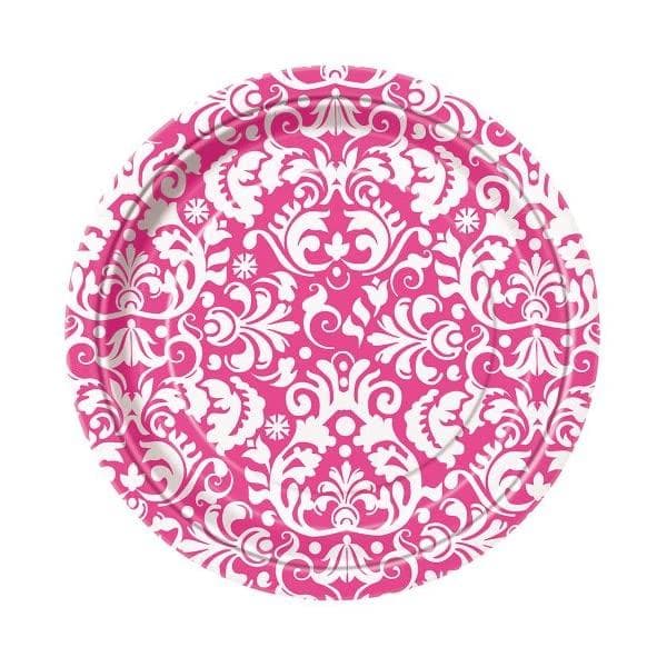 Unique Party Damask Party Plates (Pack of 8) Pink/White One Size