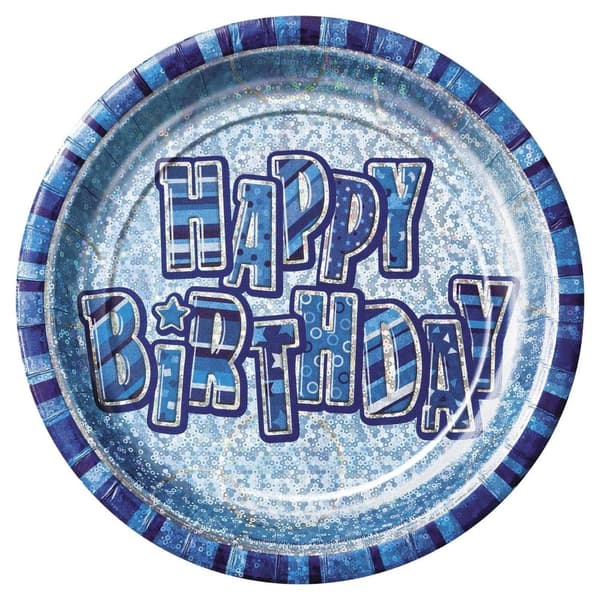 Unique Party Prism Glitz Birthday Disposable Plates (Pack of 8) Blue One Size