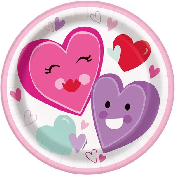 Unique Party Paper Smiling Hearts Valentine Party Plates (Pack of 8)