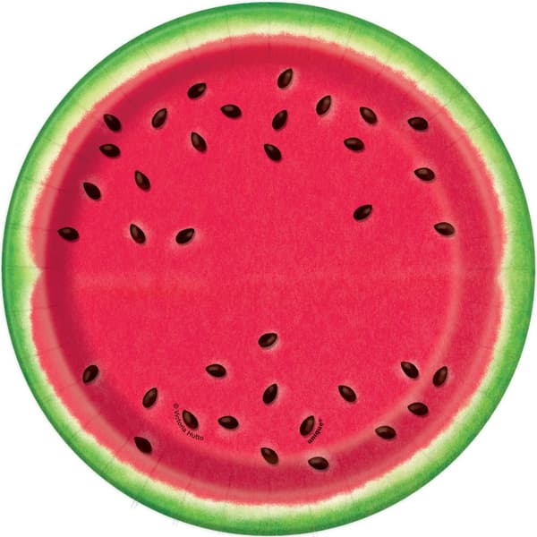 Unique Party Watermelon Summer Disposable Plates (Pack of 8) Red/Green One Size
