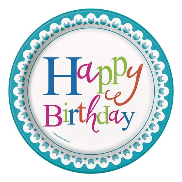 Unique Party Confetti Birthday Cake Plate (Pack of 8) White/Blue One Size