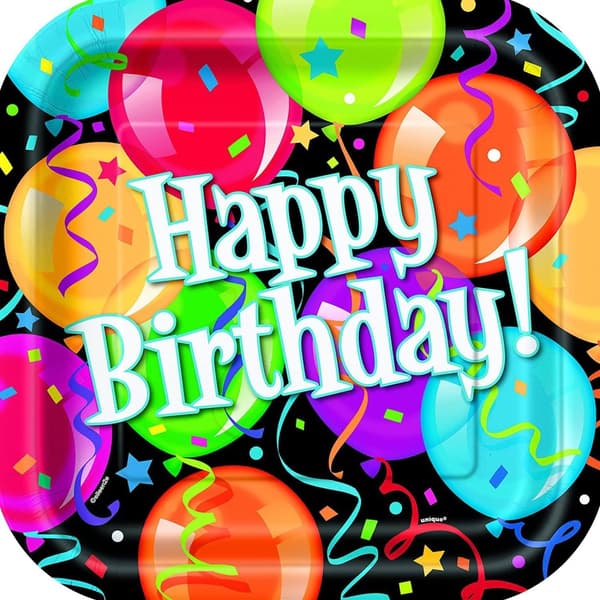 Unique Party Bravo Square Happy Birthday Party Plates (Pack of 8) Multicoloured One Size