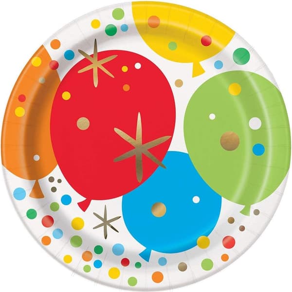 Unique Party Rainbow Balloons Dessert Plate (Pack of 8) Multicoloured One Size