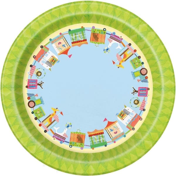 Unique Party Paper Circus tallrikar med djur för baby shower (8-pack)
