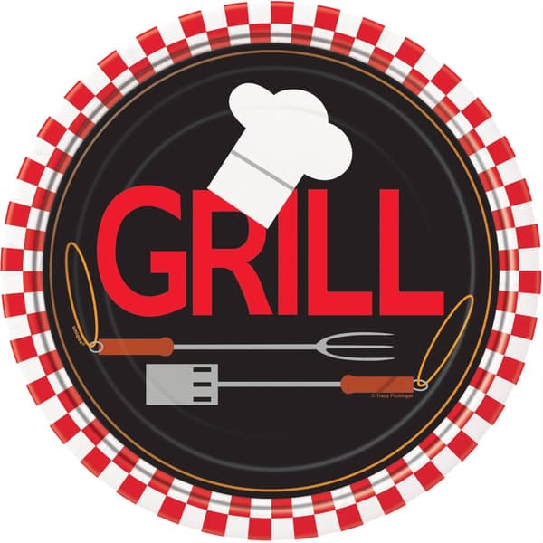 Unique Party Backyard BBQ Snack Plate (Pack of 8) Black/Red/White One Size