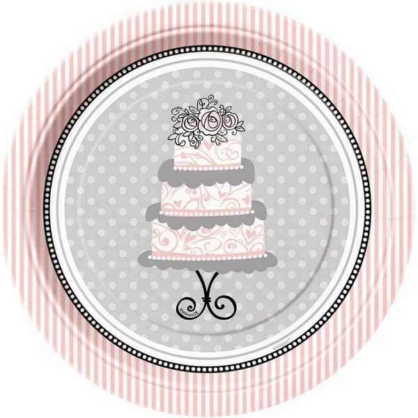 Unique Party Elegant Paper Wedding Dessert Plate (Pack of 8) Black/Pink/Grey One Size