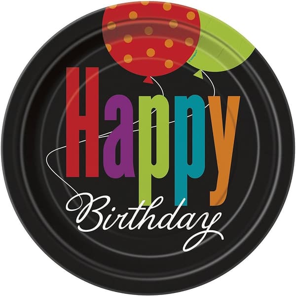 Unique Party Happy Birthday Party Plates (Pack of 8) Multicoloured 7in