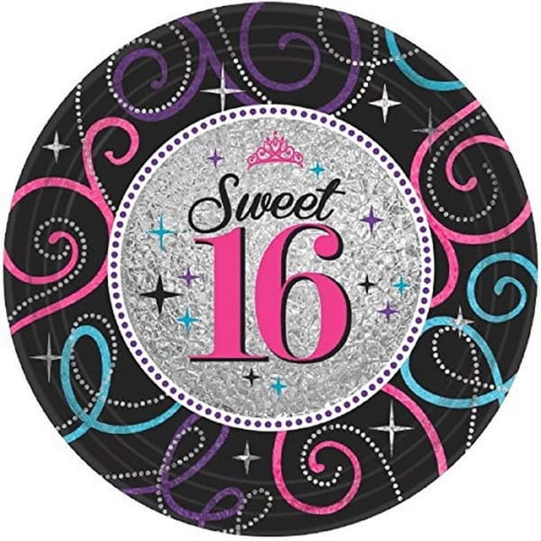 Amscan Sweet 16 Paper Party Plates (Pack of 8) Black One Size