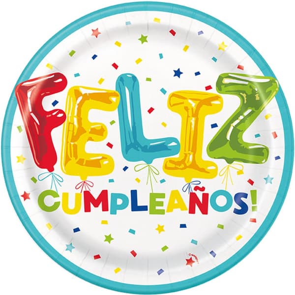 Unique Party Feliz Cumpleanos Paper Party Plates Multicoloured One Size