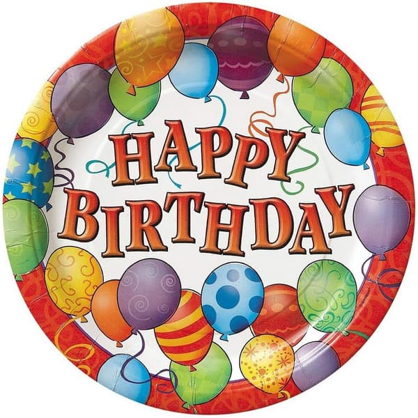 Unique Party Balloons Happy Birthday Party Plates (Pack of 8) Multicoloured One Size