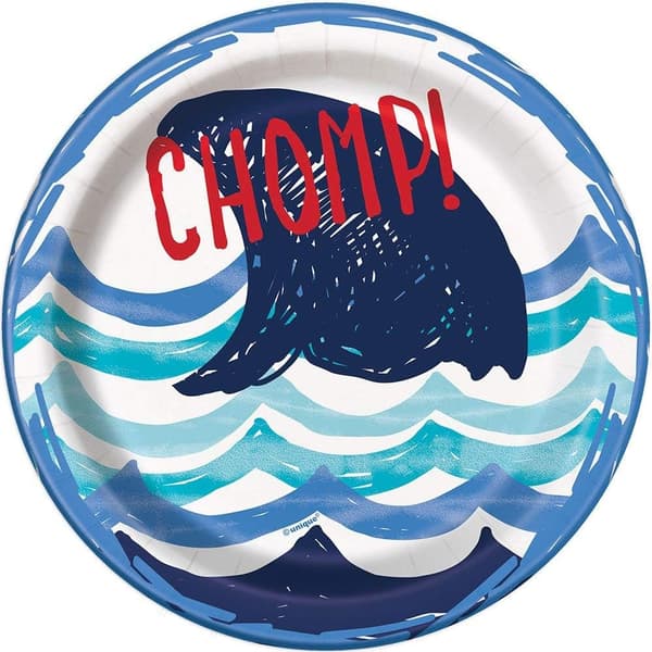 Unique Party Chomp! Paper Shark Party Plates (Pack of 8) Blue/White One Size