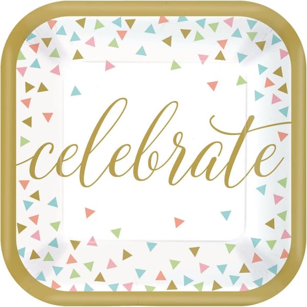 Amscan Paper Confetti Party Plates (Pack of 18) White/Gold One Size