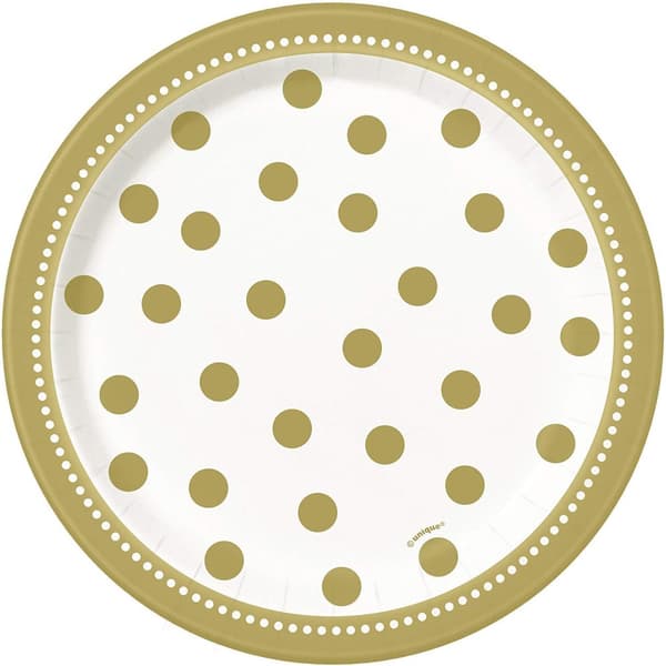 Unique Party Polka Dot Birthday Party Plates (Pack of 8) Gold/White One Size