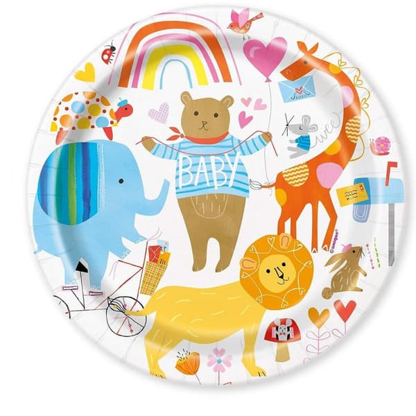 Unique Party Zoo Baby Shower Disposable Plates (Pack of 8) White/Blue/Yellow One Size