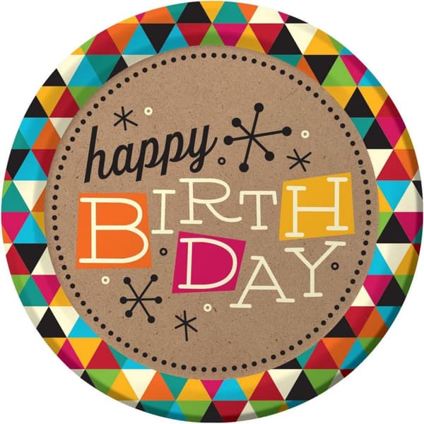Creative Party Paper Round Happy Birthday Plate (Pack of 8) Multicoloured One Size