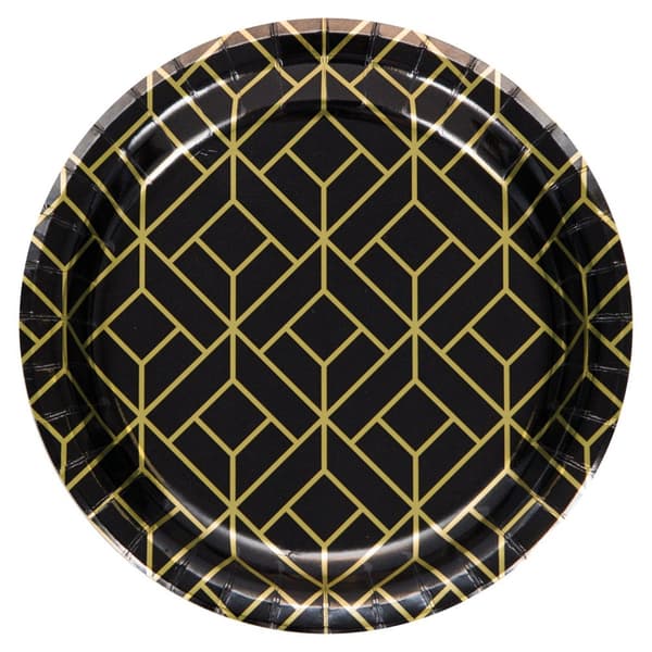 Creative Party Paper Geometric Dessert Plate (Pack of 8) Black/Gold One Size