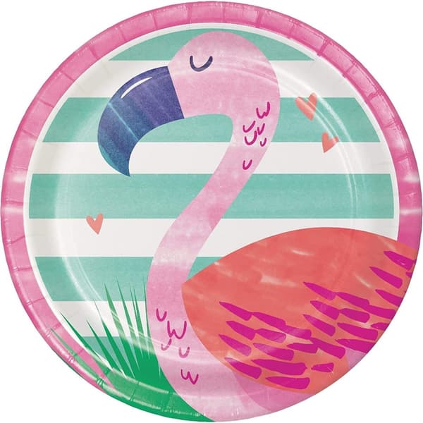 Creative Party Paper Tropical Flamingo Disposable Plates (Pack of 8) Pink/White/Green One Size