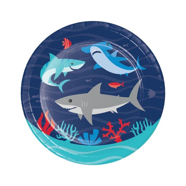 Creative Party Paper Shark Party Plates (Pack of 8) Blue/Red/Grey One Size