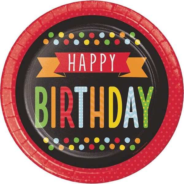 Creative Party Polka Dot Birthday Dinner Plate (Pack of 8) Multicoloured One Size