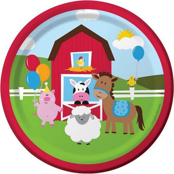 Creative Party Paper Farm Animals Lunch Disposable Plates (Pack of 8) Multicoloured One Size