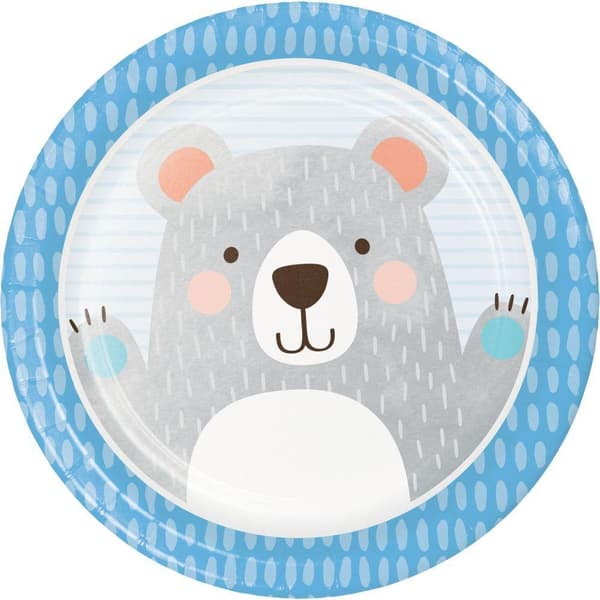 Creative Party Paper Bear Birthday Party Plates (Pack of 8) Grey/Blue/White One Size