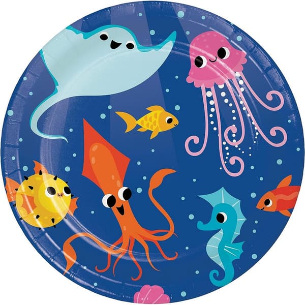 Creative Party Ocean Disposable Plates (Pack of 8) Blue/Pink/Yellow One Size