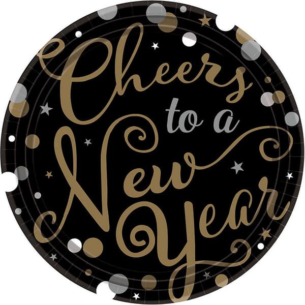 Amscan Paper New Years Eve Party Plates (Pack of 18) Black/White/Gold One Size