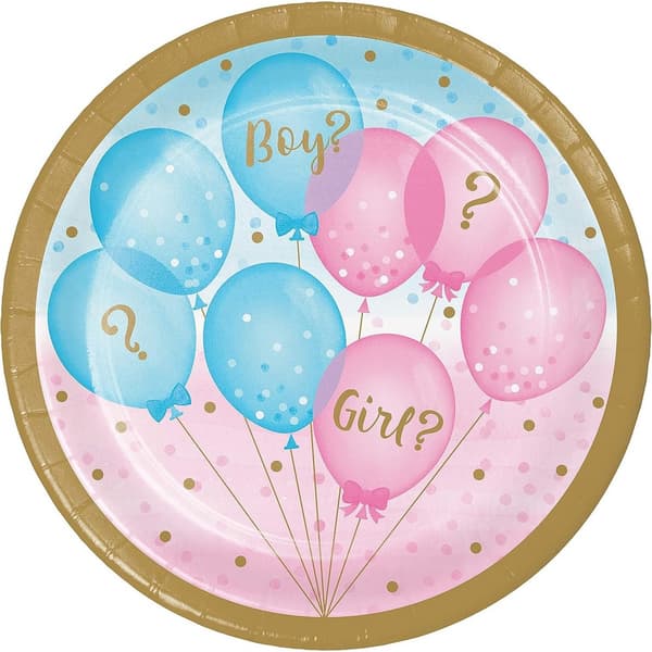 Creative Party Gender Reveal Plate (Pack of 8) Blue/Pink/Gold One Size