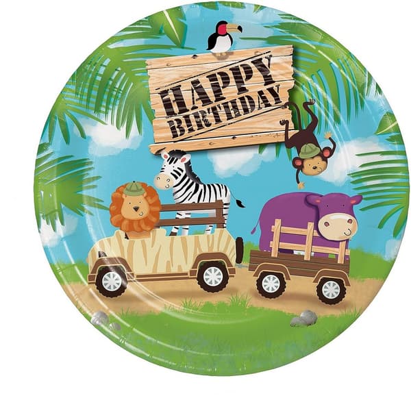 Creative Party Paper Safari Animals Party Plates (Pack of 8) Multicoloured One Size