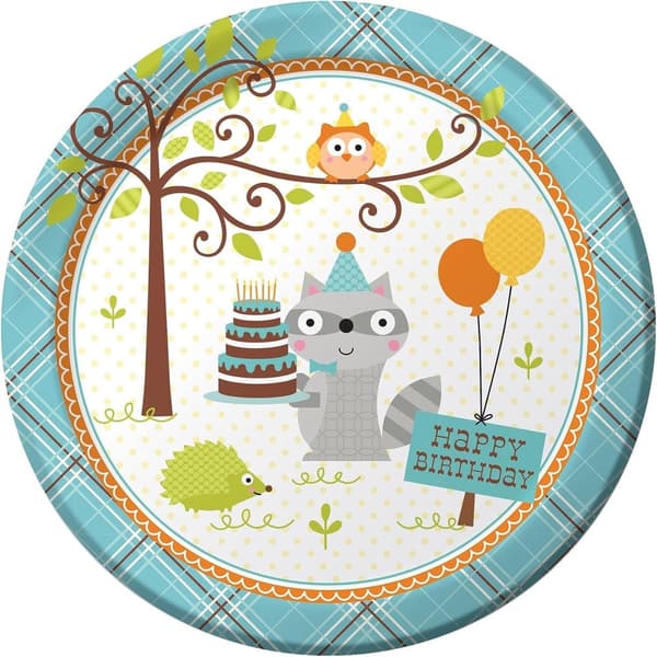 Creative Party Happi Woodland Balloons Dinner Plate (Pack of 8) White/Blue One Size