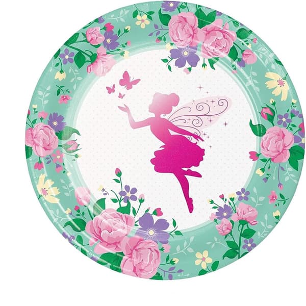 Creative Party Paper Fairy Disposable Plates (Pack of 8) Green/White/Pink One Size