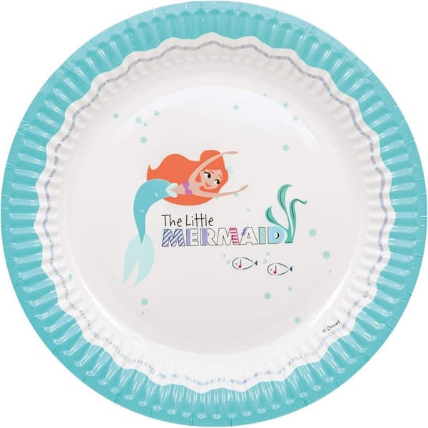 The Little Mermaid Under The Sea Paper Ariel Party Plates (Pack of 8) White/Sky Blue One Size