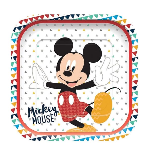 Disney Paper Square Mickey Mouse Disposable Plates (Pack of 4) Multicoloured One Size