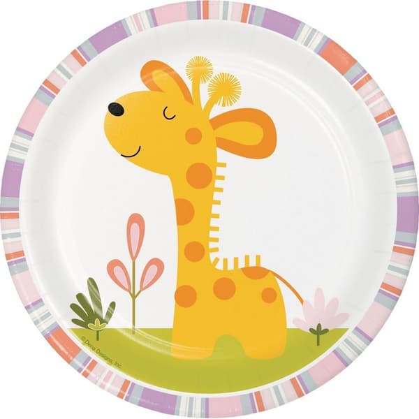 Creative Party Happi Jungle Giraffe Disposable Plates (Pack of 8) White/Yellow/Pink One Size