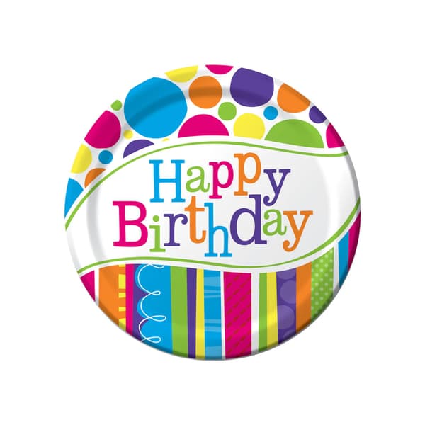 Creative Party Bright And Bold Happy Birthday Disposable Plates (Pack of 8) Multicoloured One Size