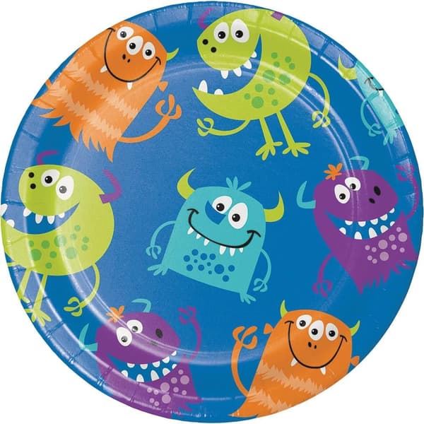 Creative Party Monster Dessert Plate (Pack of 8) Blue/Multicoloured One Size