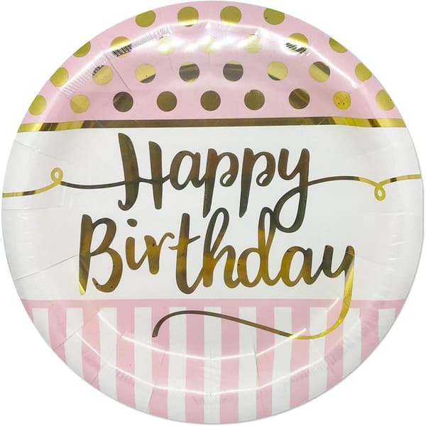 Creative Party louise´s party Paper Happy Birthday Dinner Plate White/Pink/Gold One Size