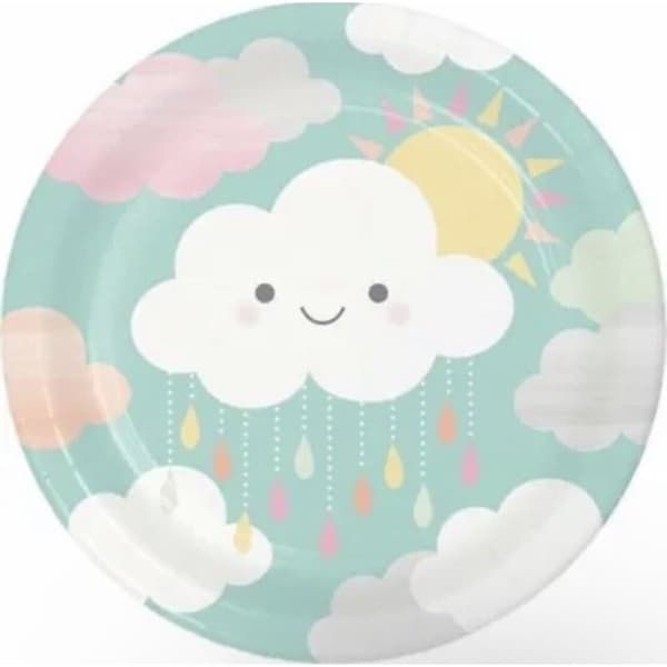 Creative Party Paper Sun & Clouds Baby Shower Dinner Plate (Pack of 8) Green/White/Yellow One Size