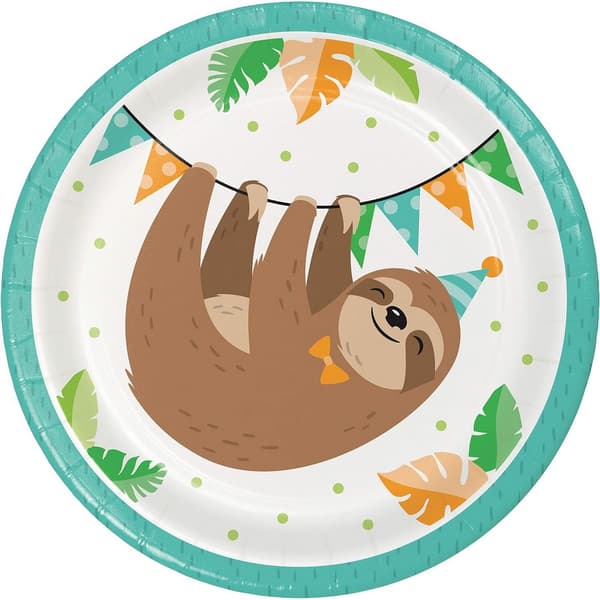 Creative Party Happy Paper Sloth Party Plates (Pack of 8) Green/White/Brown One Size