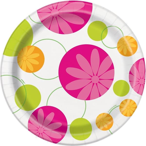 Unique Party Paper Flowers Summer Dinner Plate (Pack of 8) Multicoloured One Size