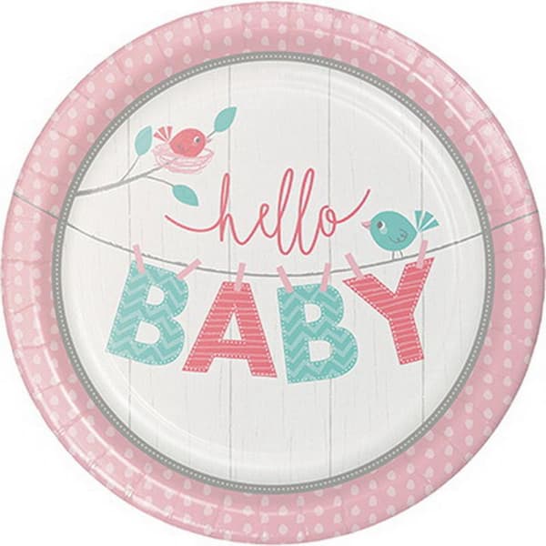 Creative Party Hello Baby Paper Dinner Plate Pink/Green/White One Size