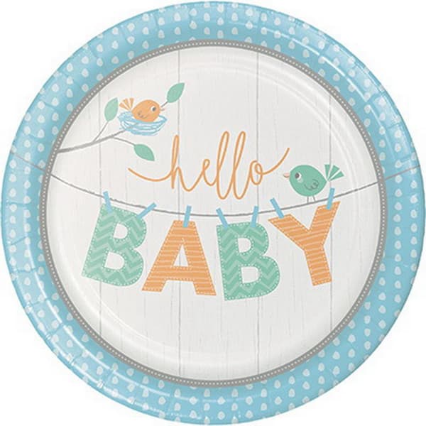 Creative Party Hello Baby Paper Party Plates (Pack of 8) Blue/White/Orange One Size